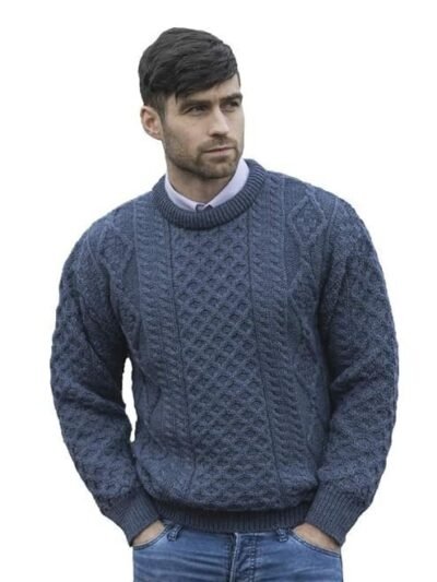 Irish Soft Cable Knitted Crew Neck Sweater (100% Pure New Wool)