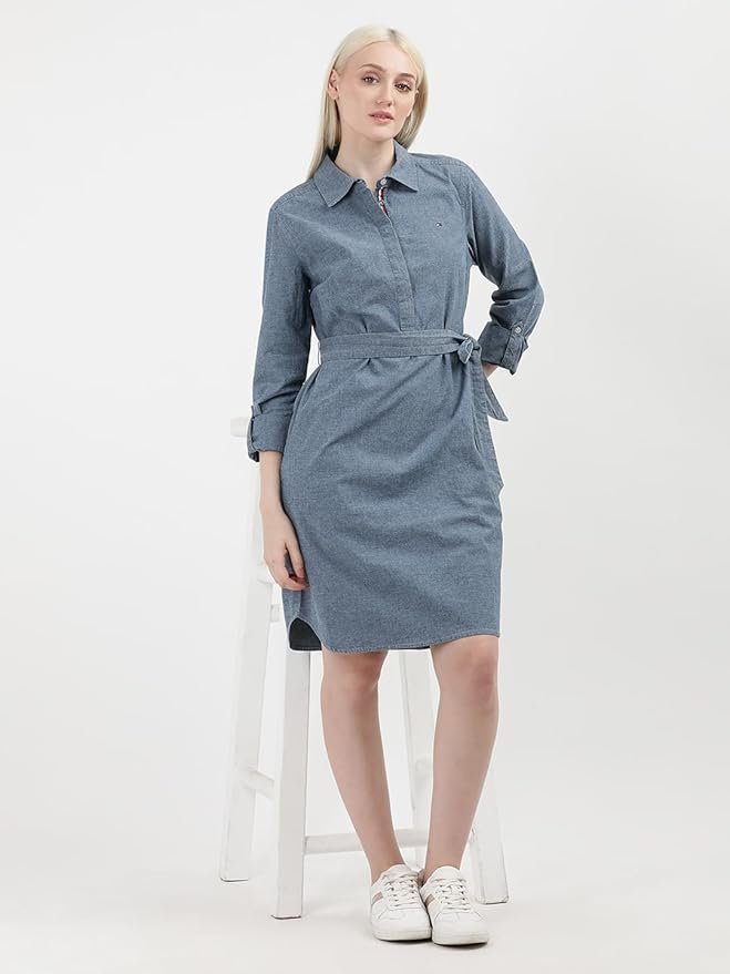 Women's Cotton Blend Shirt Below The Knee Casual Dress - Image 3