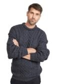 Wool Traditional Crew Neck Aran Sweater by Carraig Donn
