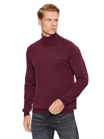 Maroon Polyamide Blend Solid Pullover Sweater