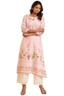 Woman Light Pink Floral Printed Summer Kurta