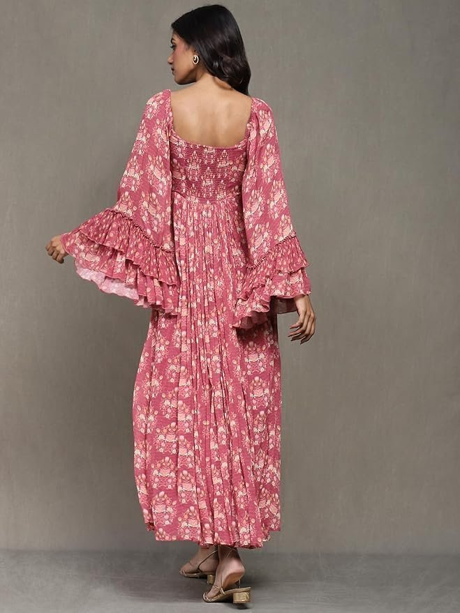 Kumar Pink Block Print Long Dress - Image 3