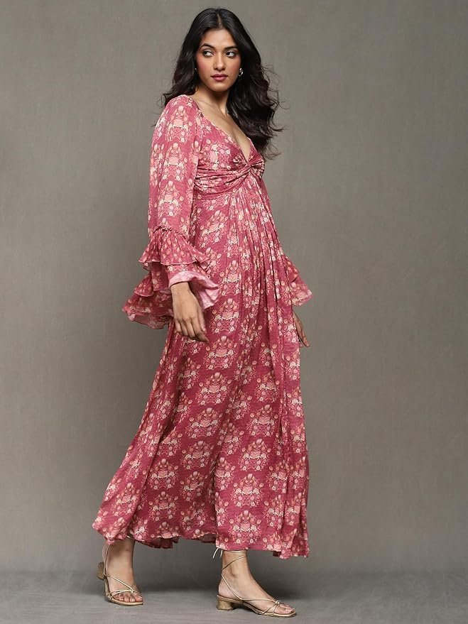 Kumar Pink Block Print Long Dress - Image 4