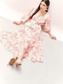 Floral Print Bishop Sleeve Layered Fit & Flare Maxi Dress