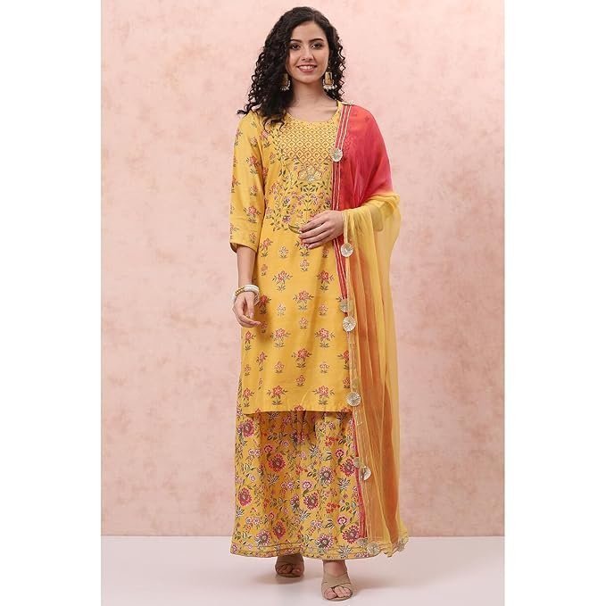 Rang Women Polyester Printed Yellow Suit Set - Image 7