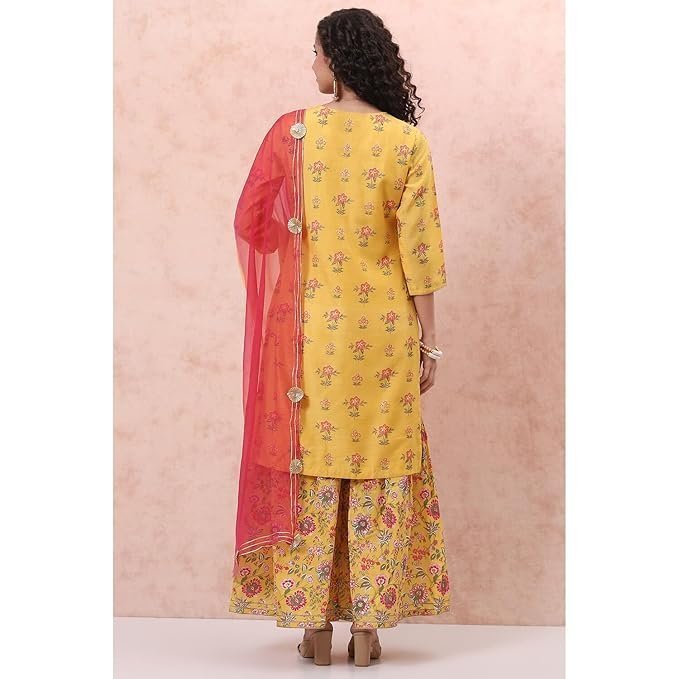 Rang Women Polyester Printed Yellow Suit Set - Image 4