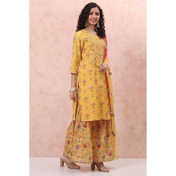Rang Women Polyester Printed Yellow Suit Set - Image 5