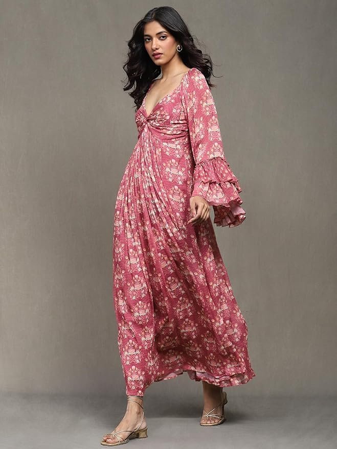 Kumar Pink Block Print Long Dress - Image 5