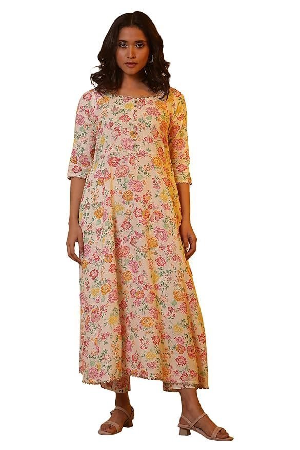 Women White Floral Print Viscose Kurta Set with Trousers & Dupatta