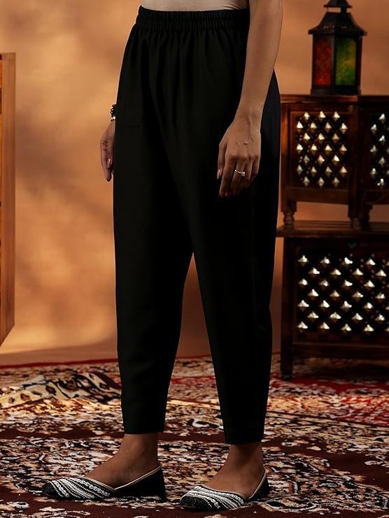 Black Silk Blend Yoke Design Kurta Sets for Women - Image 2