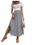 Rocks Women's Casual High Waist Floral Print Skirt Split Thigh A Line Maxi Skirts